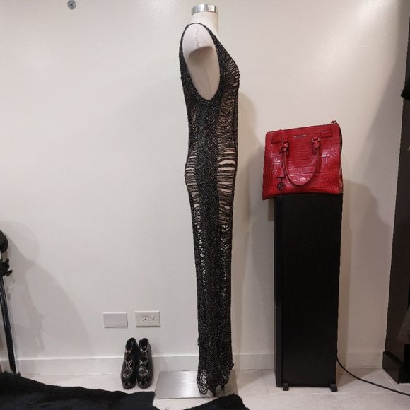 Vintage Distressed Crochet Maxi Dress in Metallic Black Thread - Picture 4 of 13